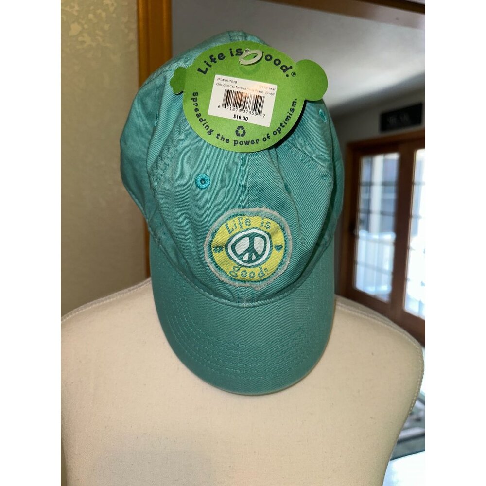 NWT Life Is Good Teal Chill Cap With Tattered Circle Peace Logo Adjustable